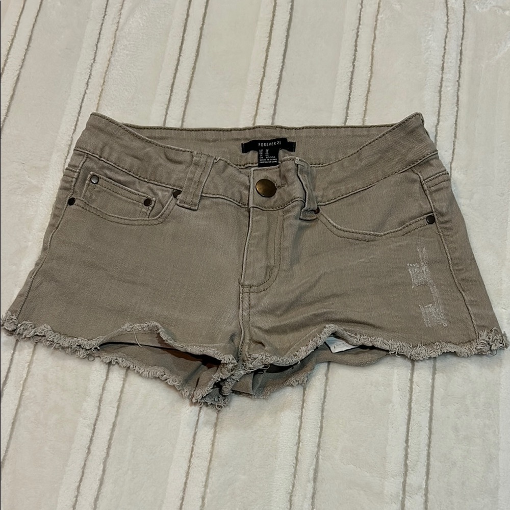 Forever 21 Tan Distressed Jean Shorts